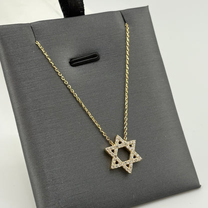 Diamond Star of David Necklace, 14k Gold