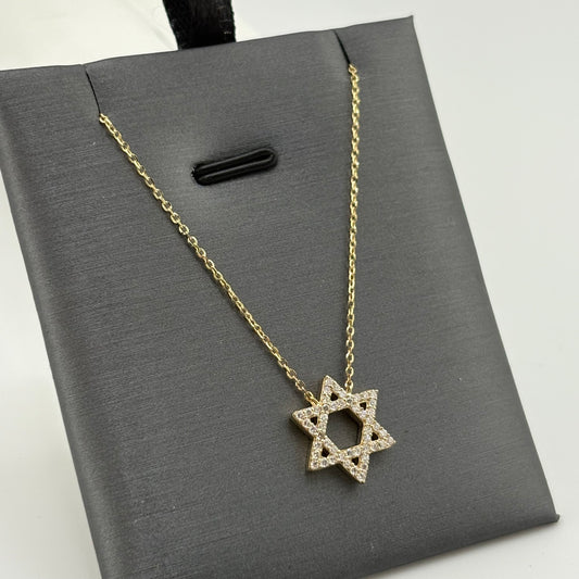 Diamond Star of David Necklace, 14k Gold