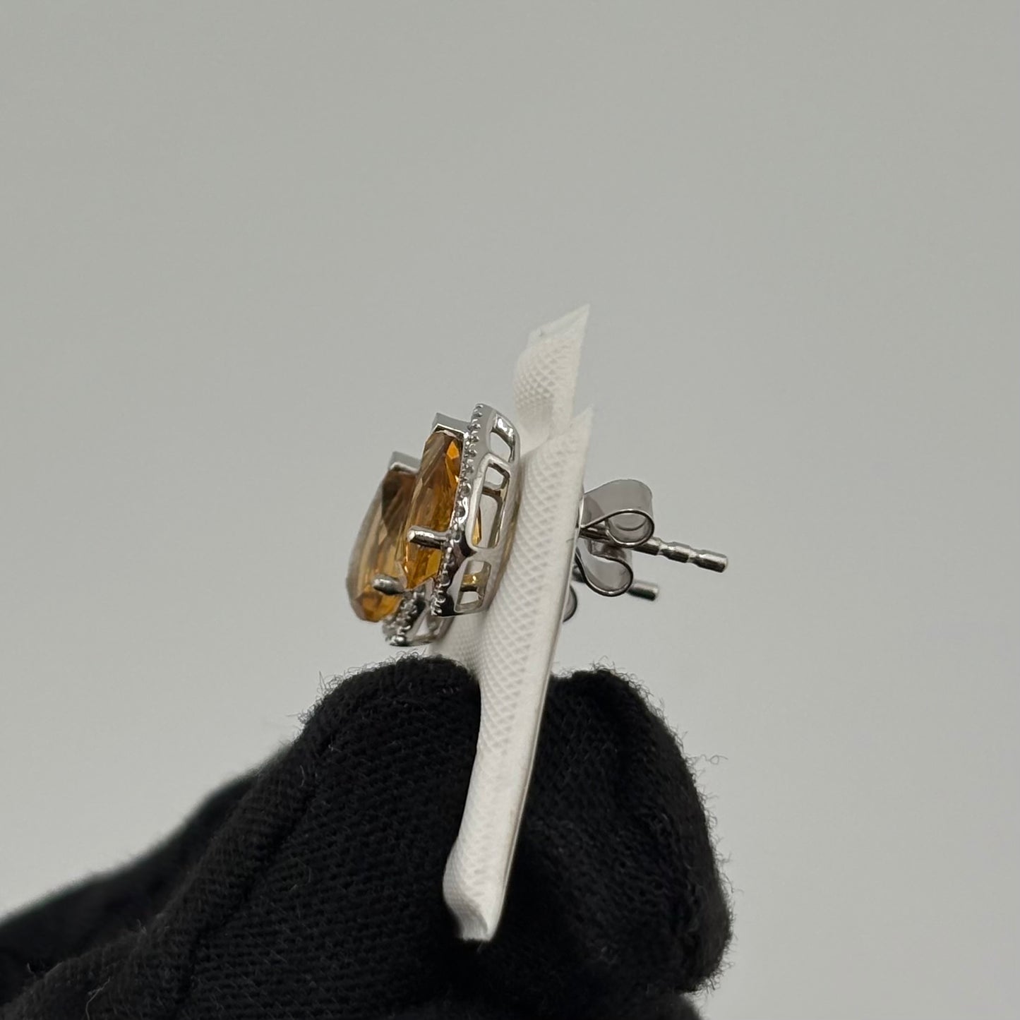 2CT Pear Citrine Studs with Diamonds