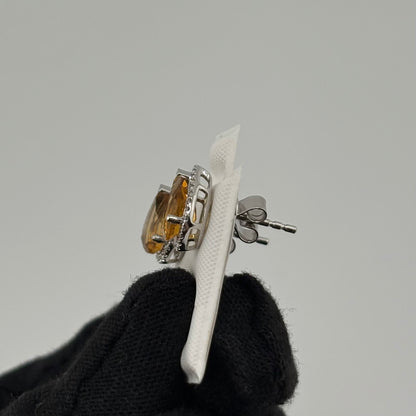 2CT Pear Citrine Studs with Diamonds