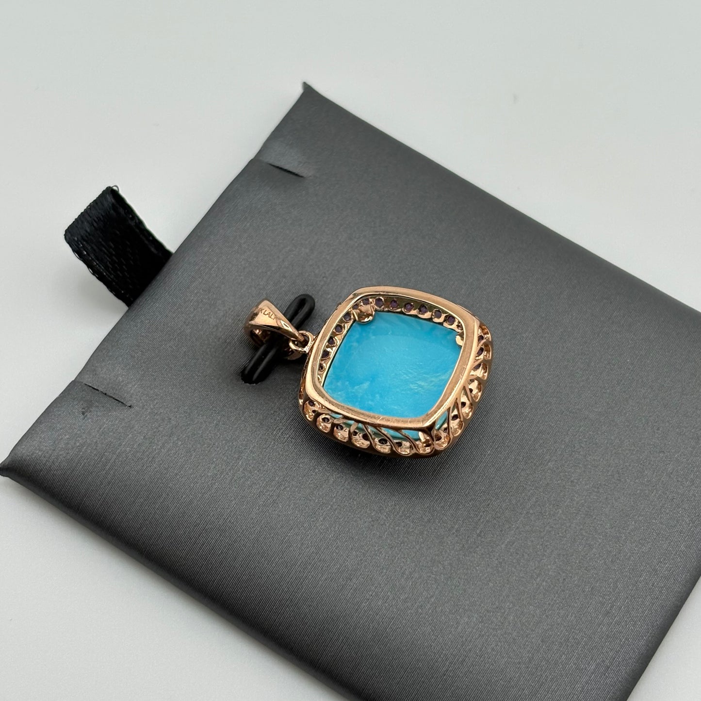 6.88CTW Turquoise Pendant with pink sapphires and diamonds, 14k