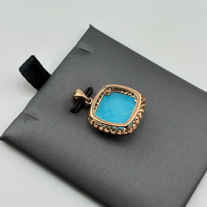 6.88CTW Turquoise Pendant with pink sapphires and diamonds, 14k