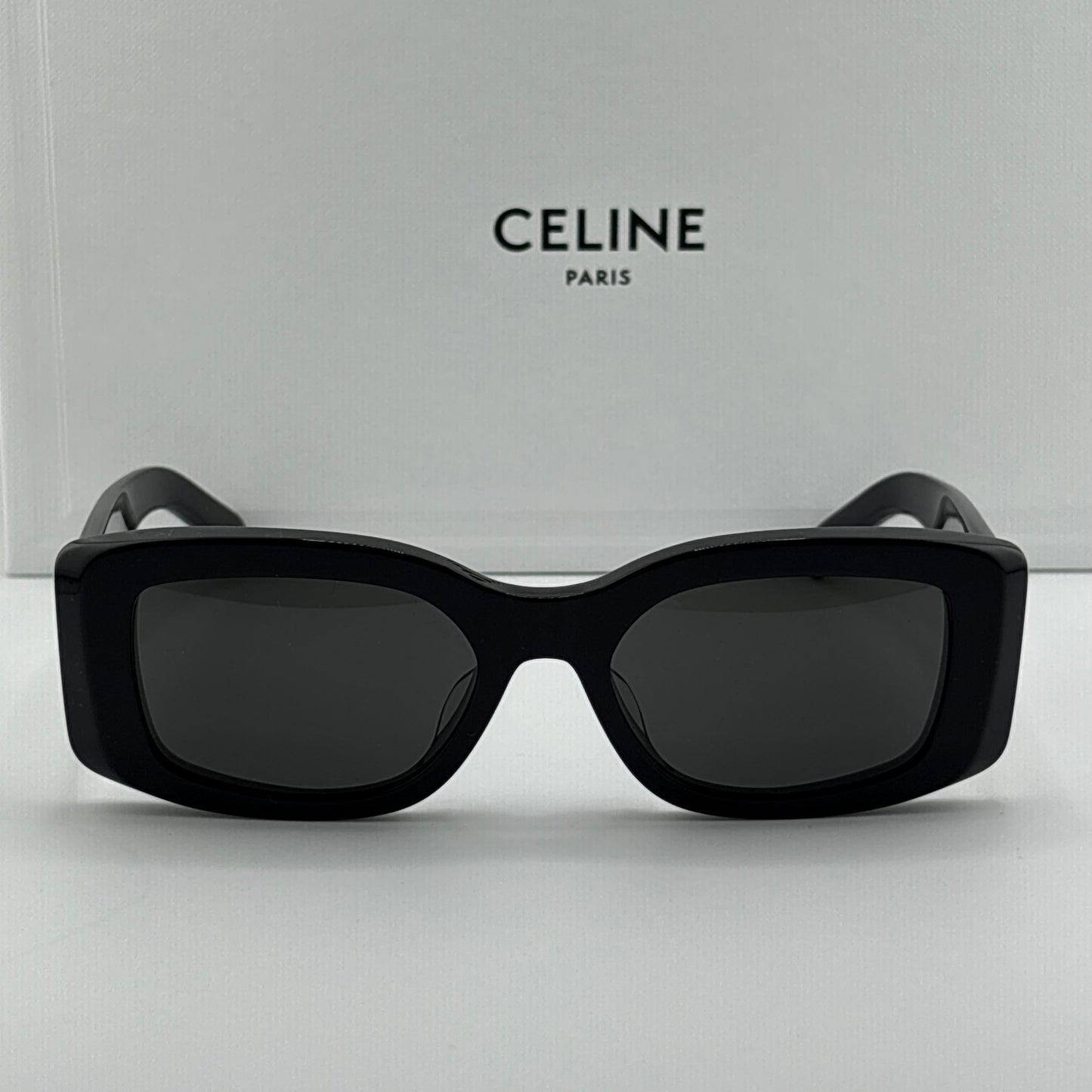 Celine Triomphe Rectangular Sunglasses, Black/Silver