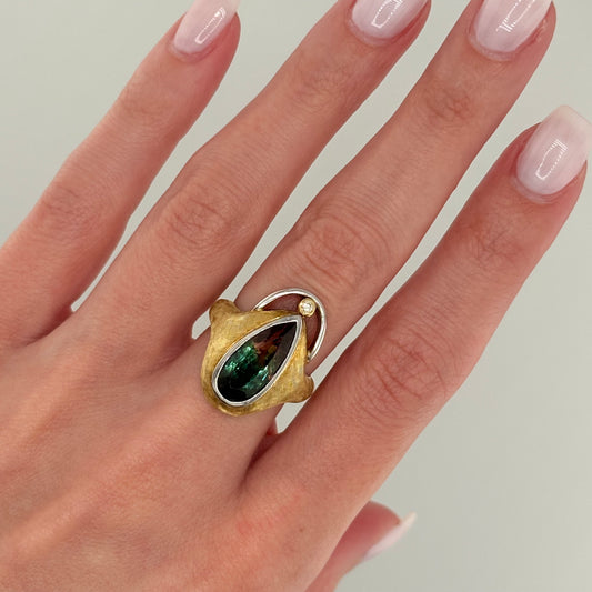 4CT Bi-color Tourmaline Ring, 18k