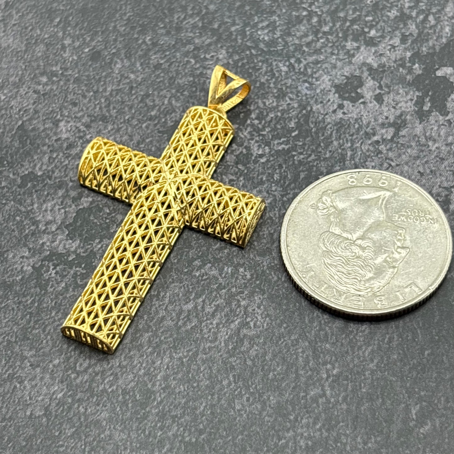 14K Yellow Gold Textured Cross Pendant