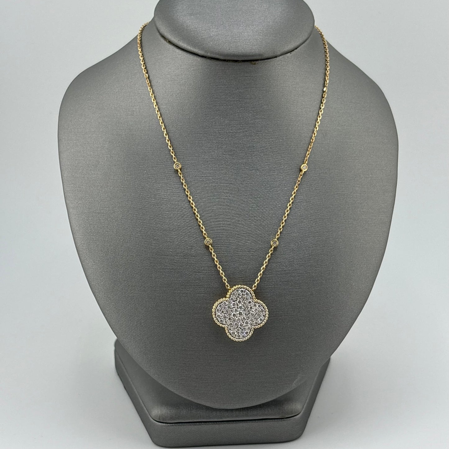 Effy 14K Yellow Gold Pave Diamond Clover Necklace