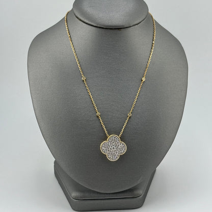 Effy 14K Yellow Gold Pave Diamond Clover Necklace
