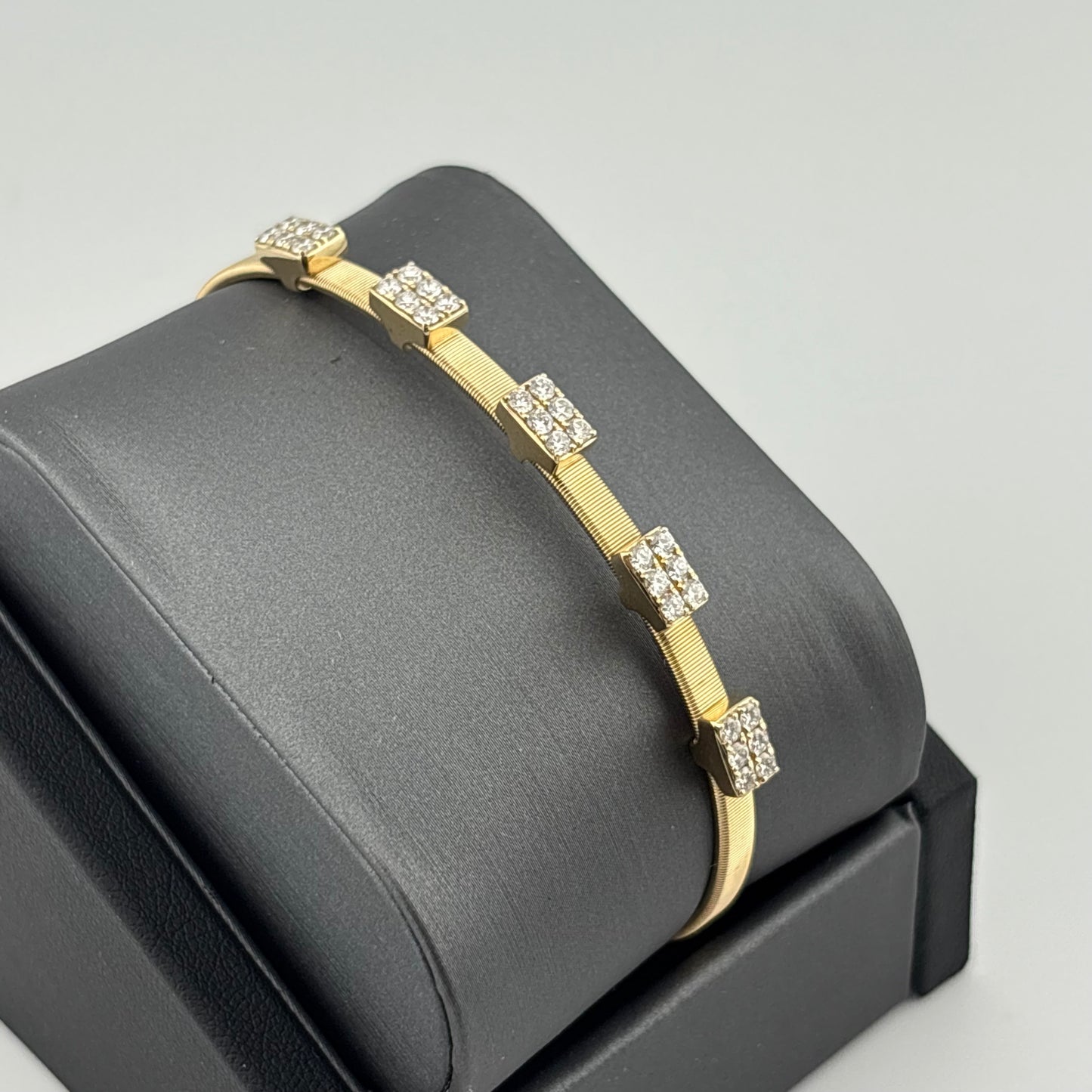 Diamond Flexible Open Cuff Bangle 14K Yellow Gold