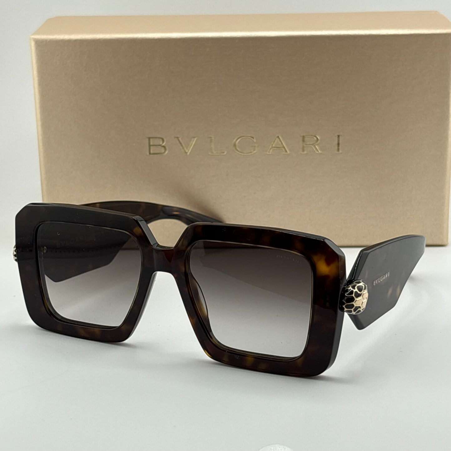 Bvlgari Serpenti Geometric Sunglasses, Dark Havana Tortoise