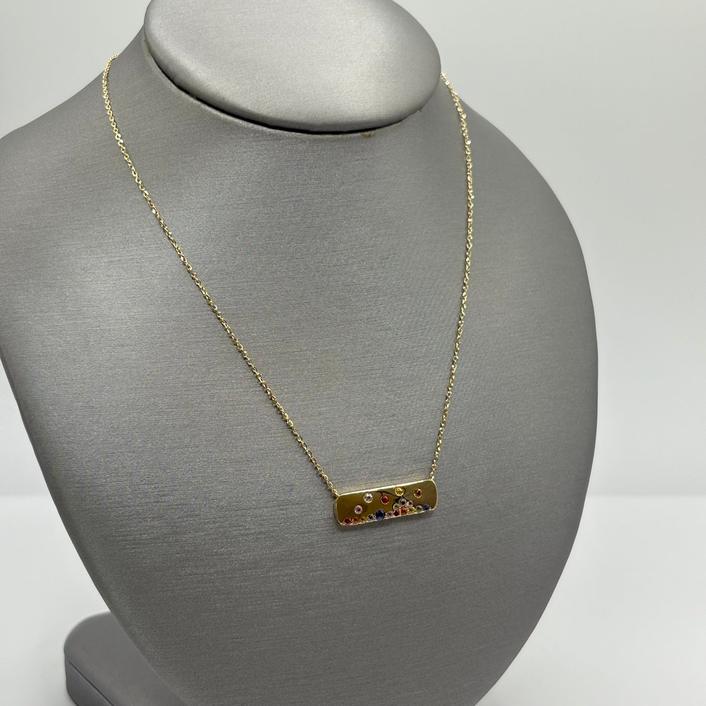 Multicolor Sapphire Bar Necklace, 14K Yellow Gold