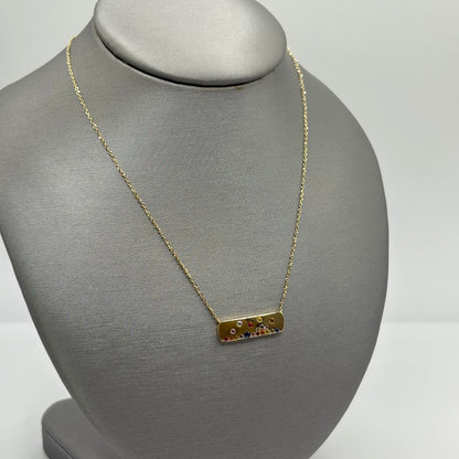 Multicolor Sapphire Bar Necklace, 14K Yellow Gold