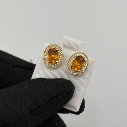 1.4CT Oval Citrine Studs with Diamonds