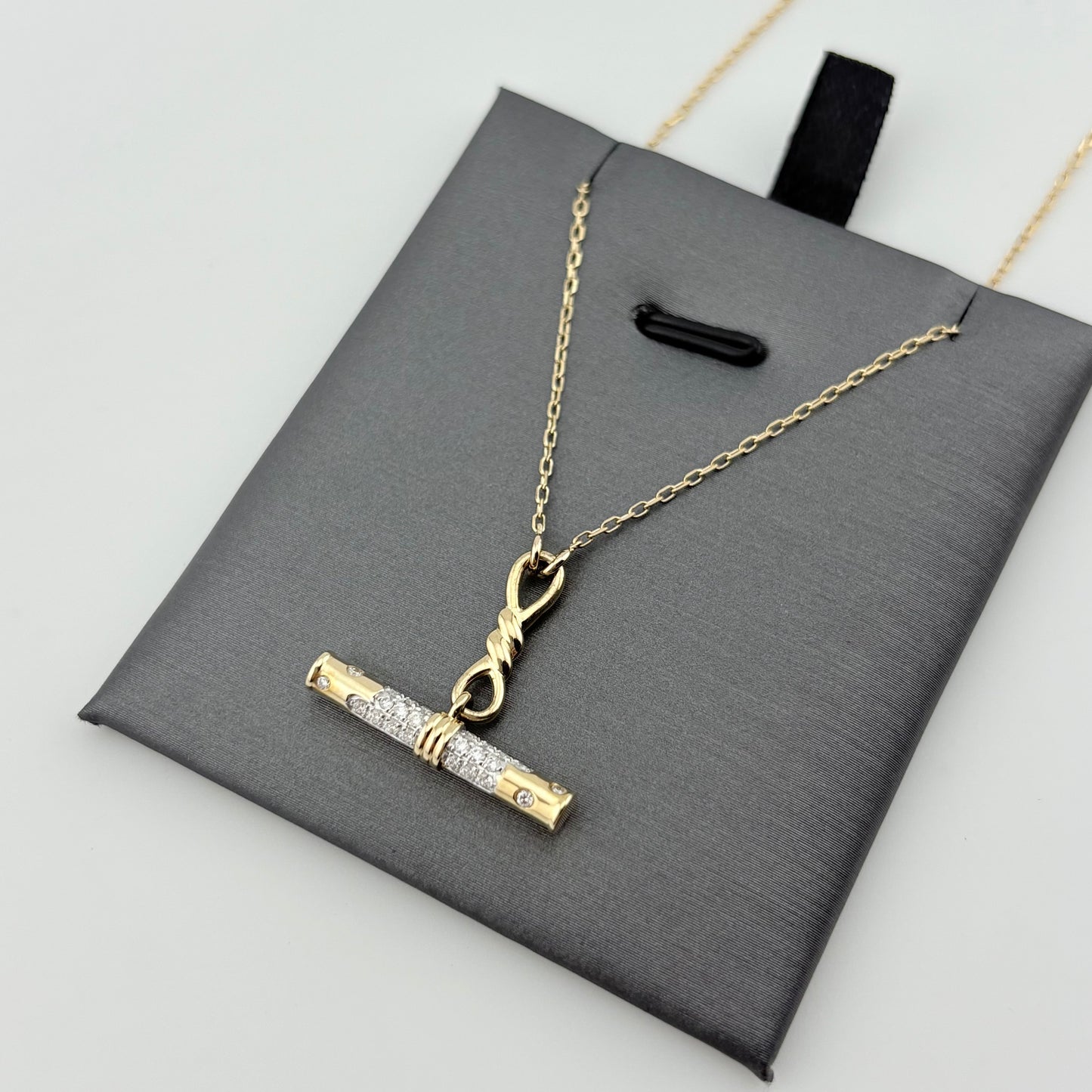 Diamond T-Bar Necklace, 14K Yellow Gold