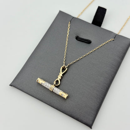 Diamond T-Bar Necklace, 14K Yellow Gold