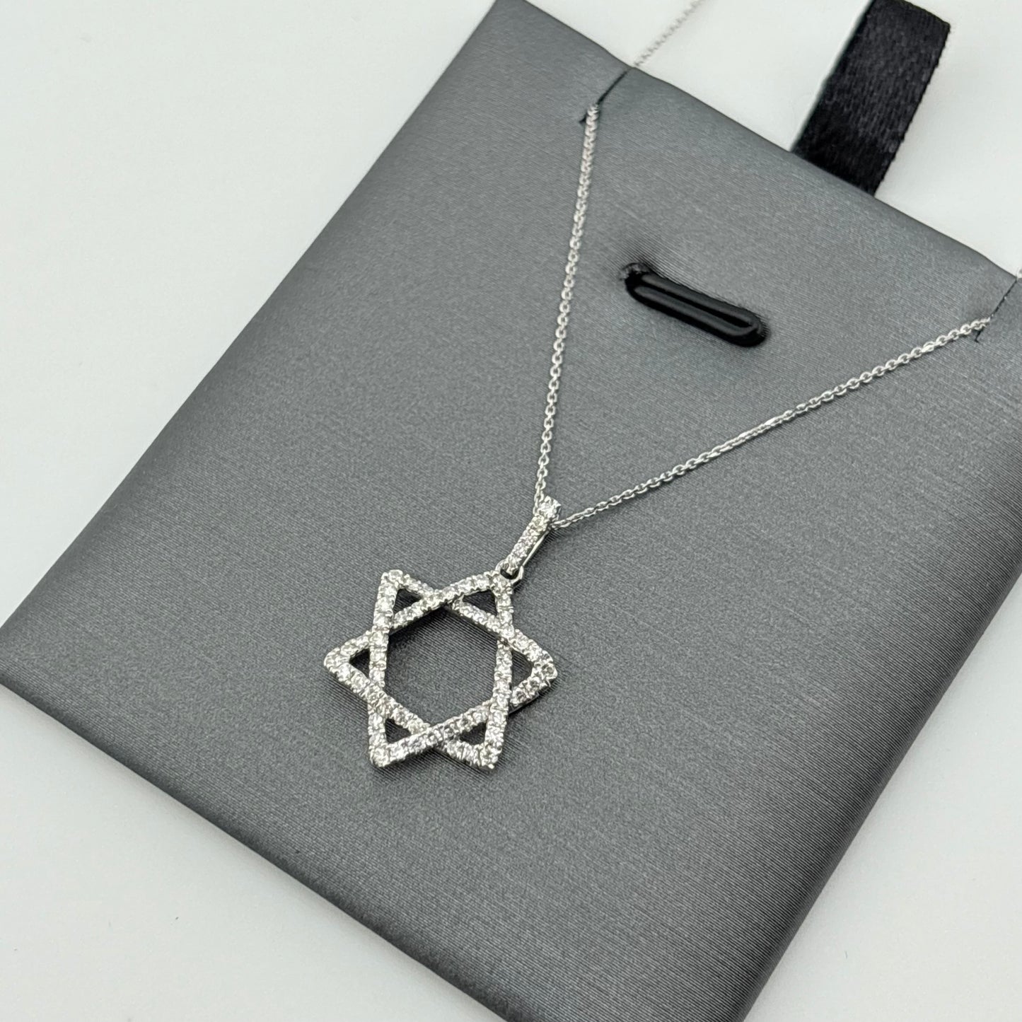Diamond Star of David Necklace, 14k White Gold