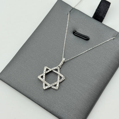 Diamond Star of David Necklace, 14k White Gold
