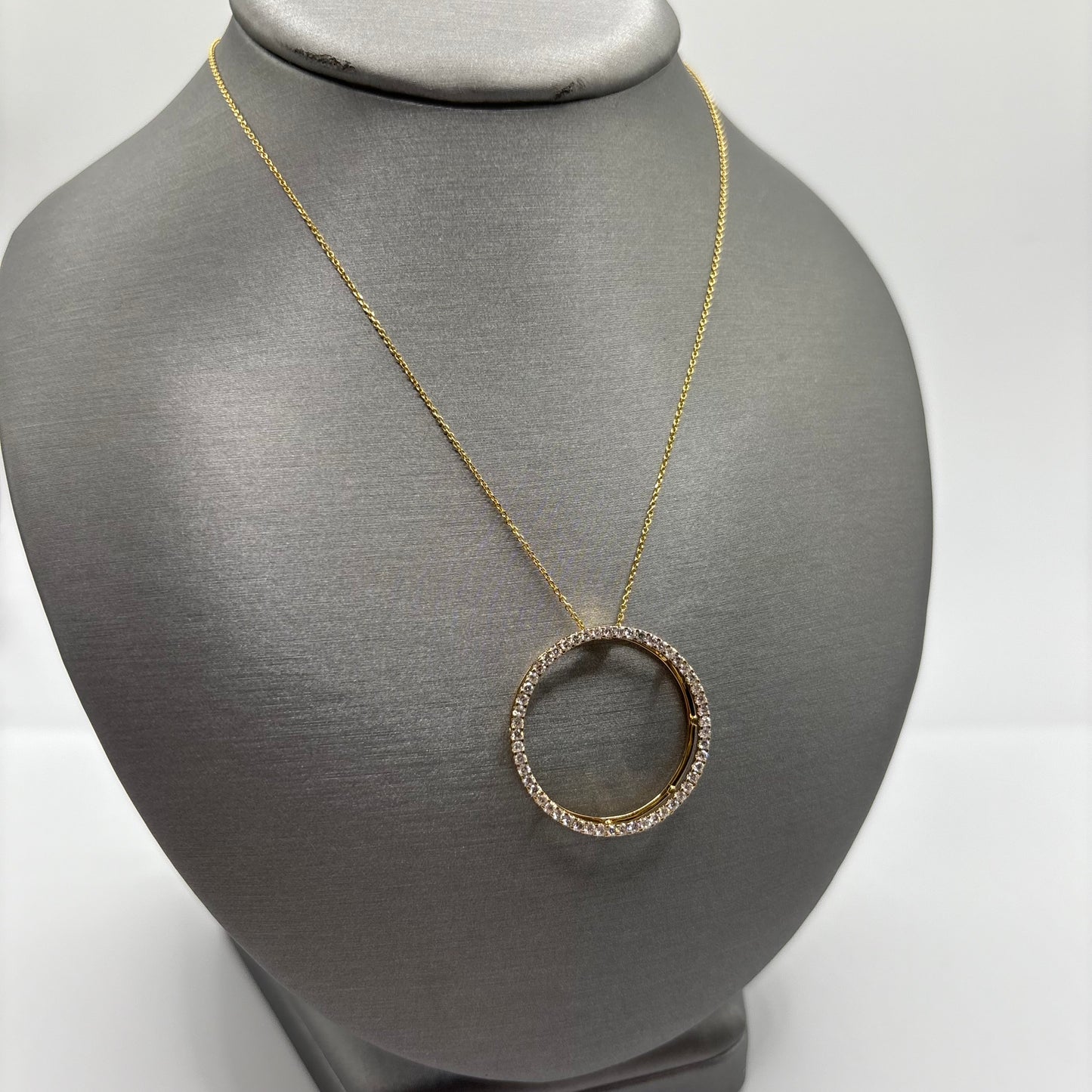 Diamond Circle Pendant Necklace 14k Yellow Gold 18”