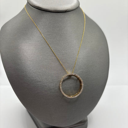 Diamond Circle Pendant Necklace 14k Yellow Gold 18”