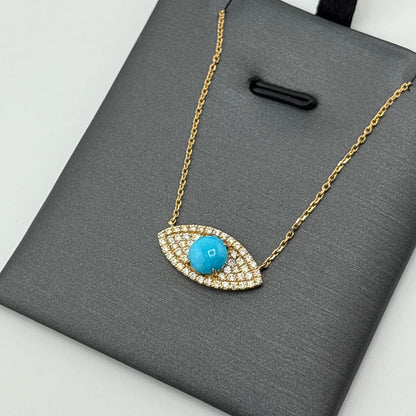 Effy 14K Yellow Gold Turquoise & Diamond Evil Eye Necklace