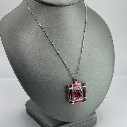 7.77CTW Pink Cat’s-Eye Tourmaline & Diamond Pendant Necklace, 18K White Gold