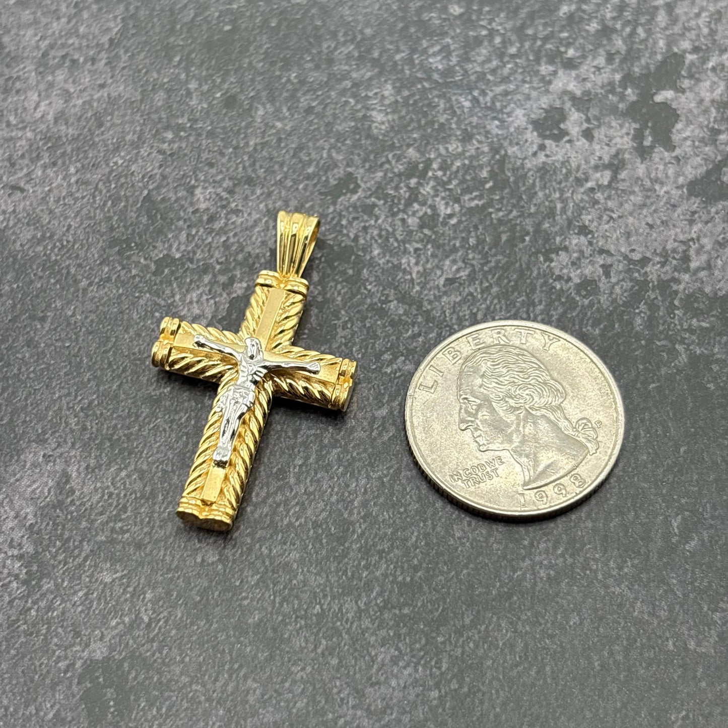 14K Yellow Gold Two-Tone Crucifix Cross Pendant