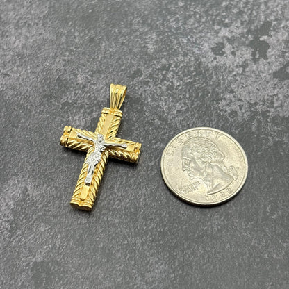 14K Yellow Gold Two-Tone Crucifix Cross Pendant
