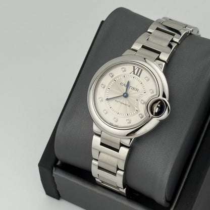 Cartier Ballon Bleu 33mm Automatic Factory Diamond Dial Steel Watch