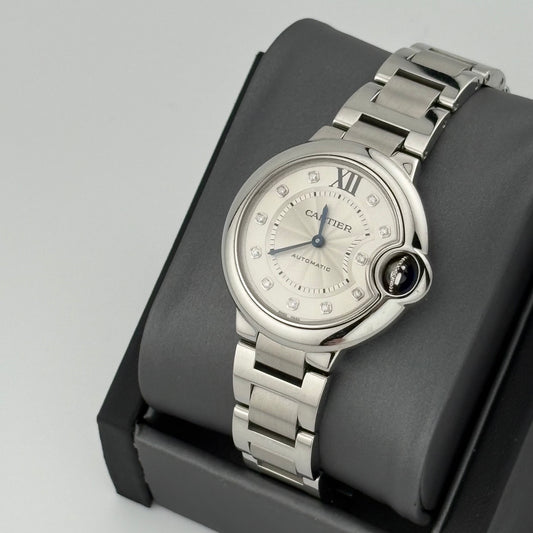 Cartier Ballon Bleu 33mm Automatic Factory Diamond Dial Steel Watch