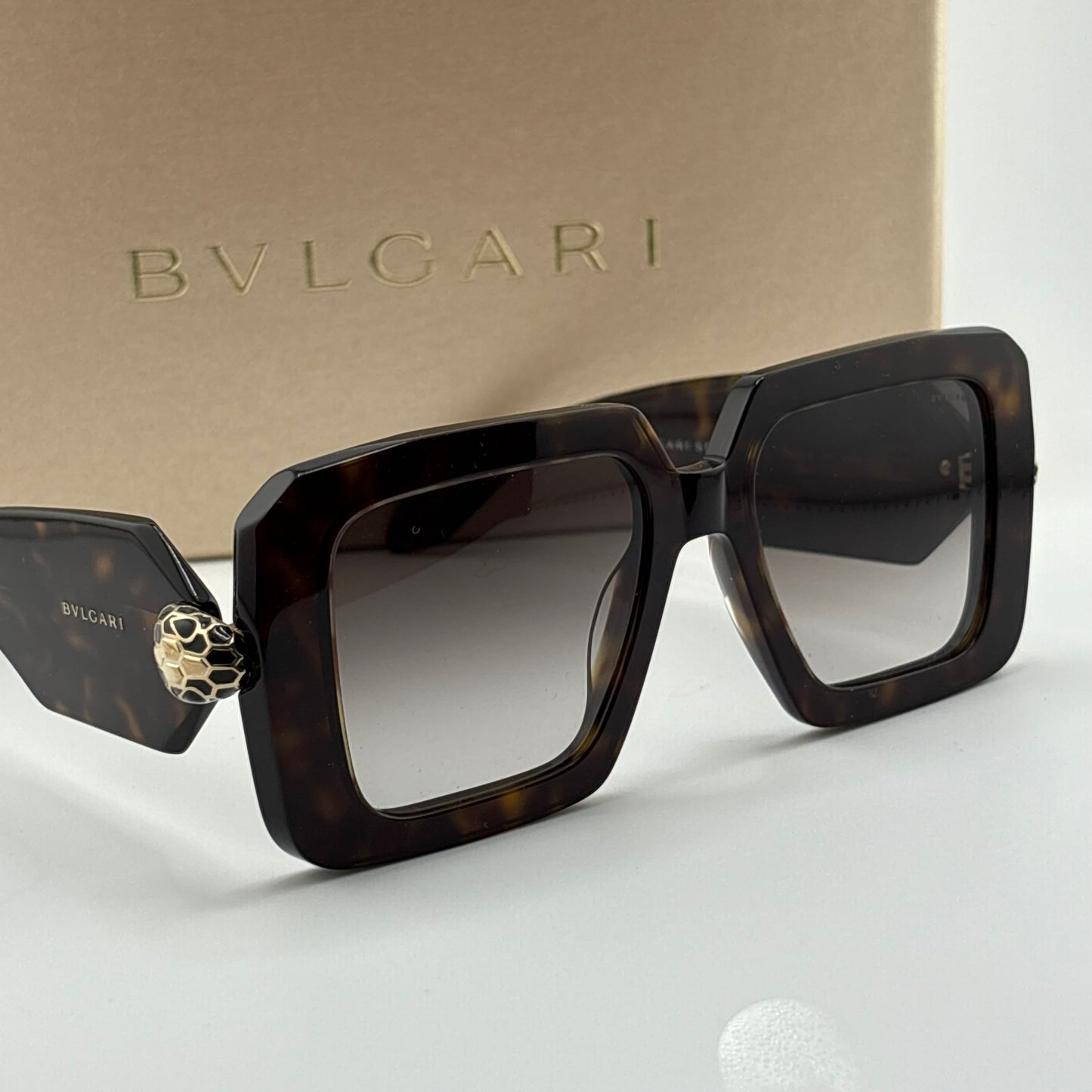 Bvlgari Serpenti Geometric Sunglasses, Dark Havana Tortoise