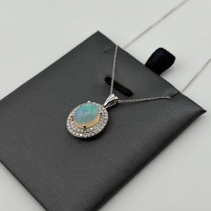1.5CT Opal Necklace with Diamonds