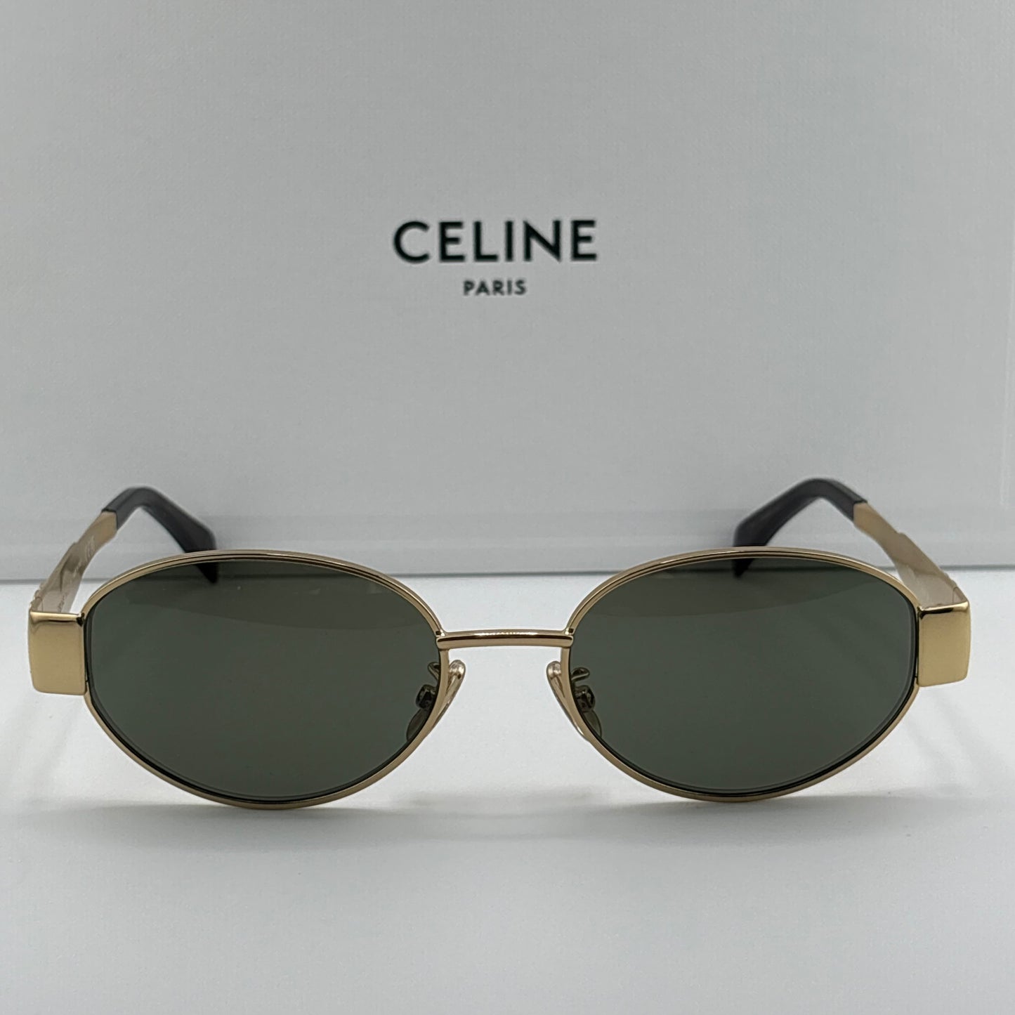 Celine Metal Triomphe Sunglasses, Gold Oval