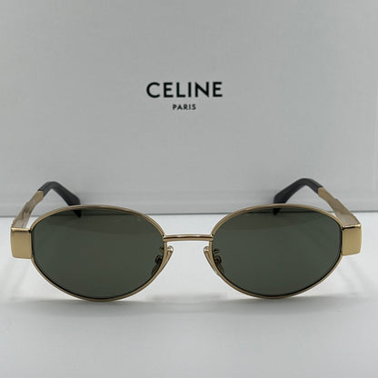 Celine Metal Triomphe Sunglasses, Gold Oval