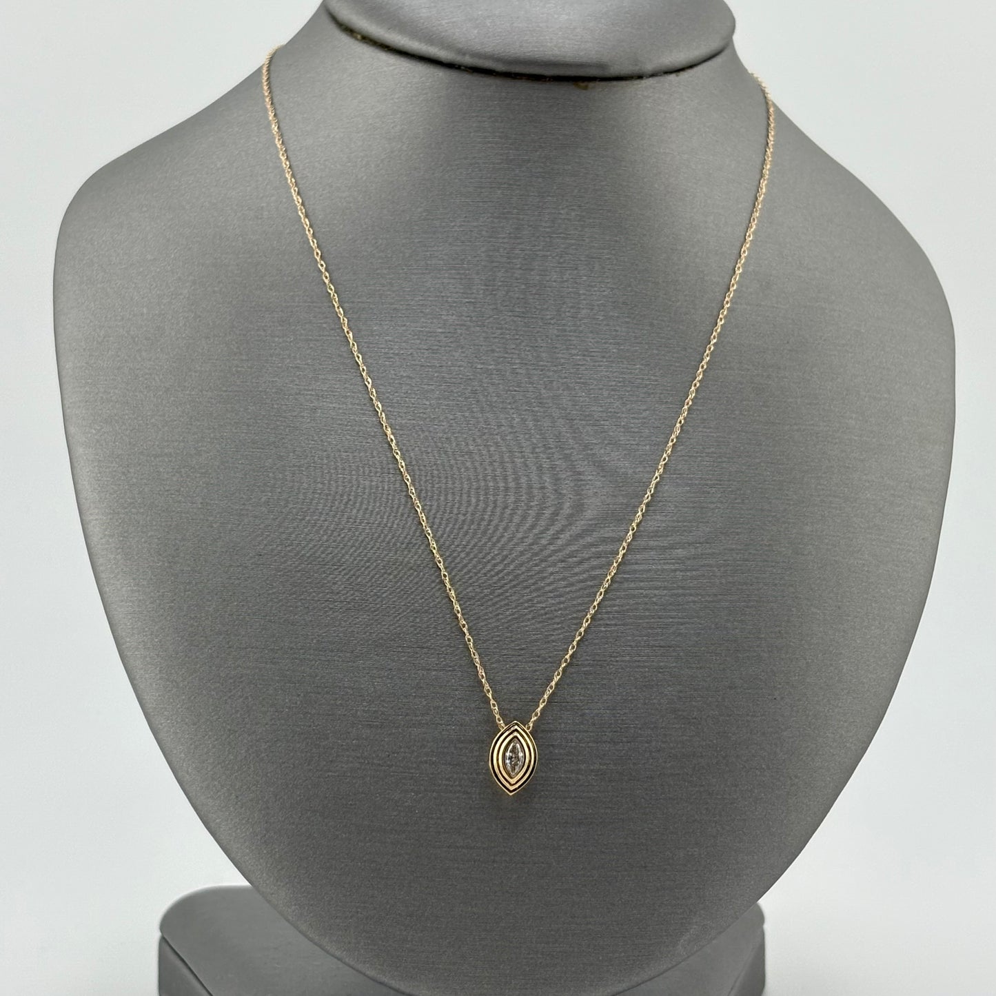 14K Yellow Gold Marquise Diamond Pendant Necklace