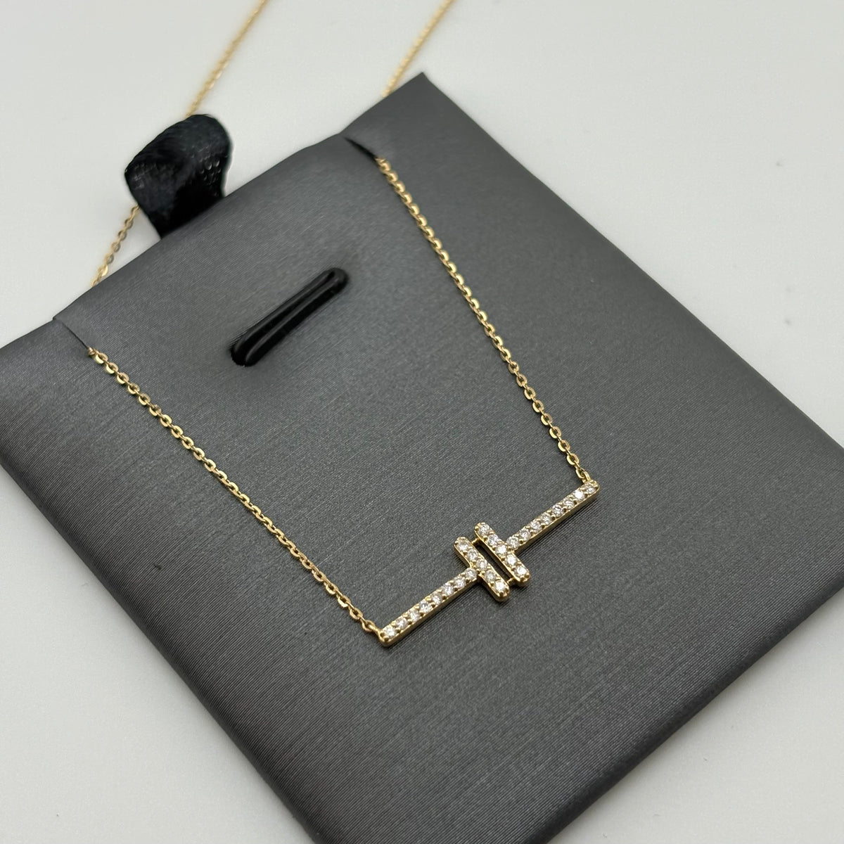 14K Yellow Gold Diamond Geometric Bar Necklace