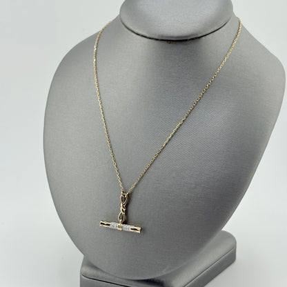 Diamond T-Bar Necklace, 14K Yellow Gold