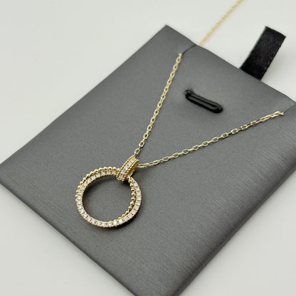 Diamond Circle Necklace, 14k Yellow Gold