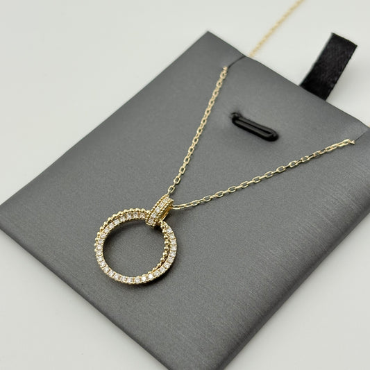 Diamond Circle Necklace, 14k Yellow Gold