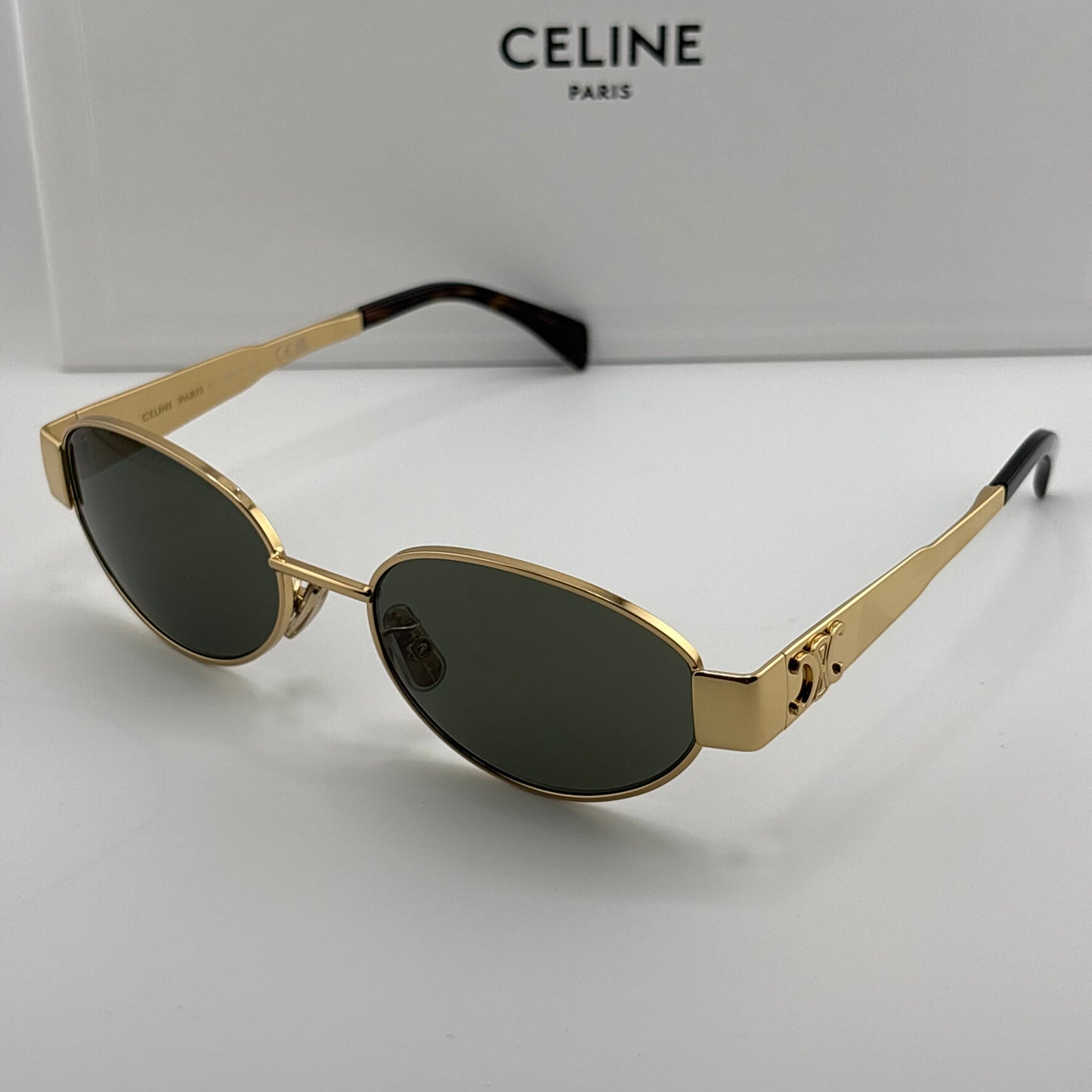 Celine Metal Triomphe Sunglasses, Gold Oval