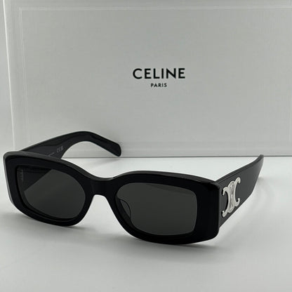 Celine Triomphe Rectangular Sunglasses, Black/Silver