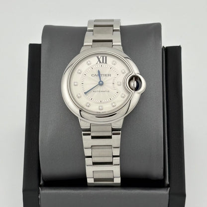 Cartier Ballon Bleu 33mm Automatic Factory Diamond Dial Steel Watch
