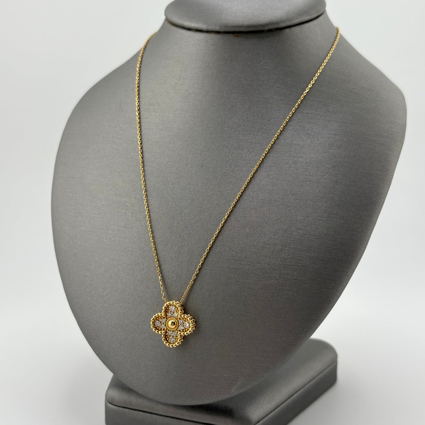 18K Gold Clover Necklace with Diamonds