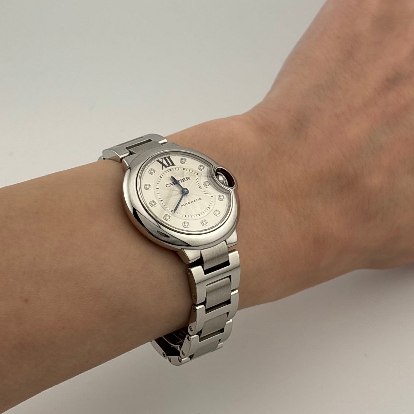 Cartier Ballon Bleu 33mm Automatic Factory Diamond Dial Steel Watch