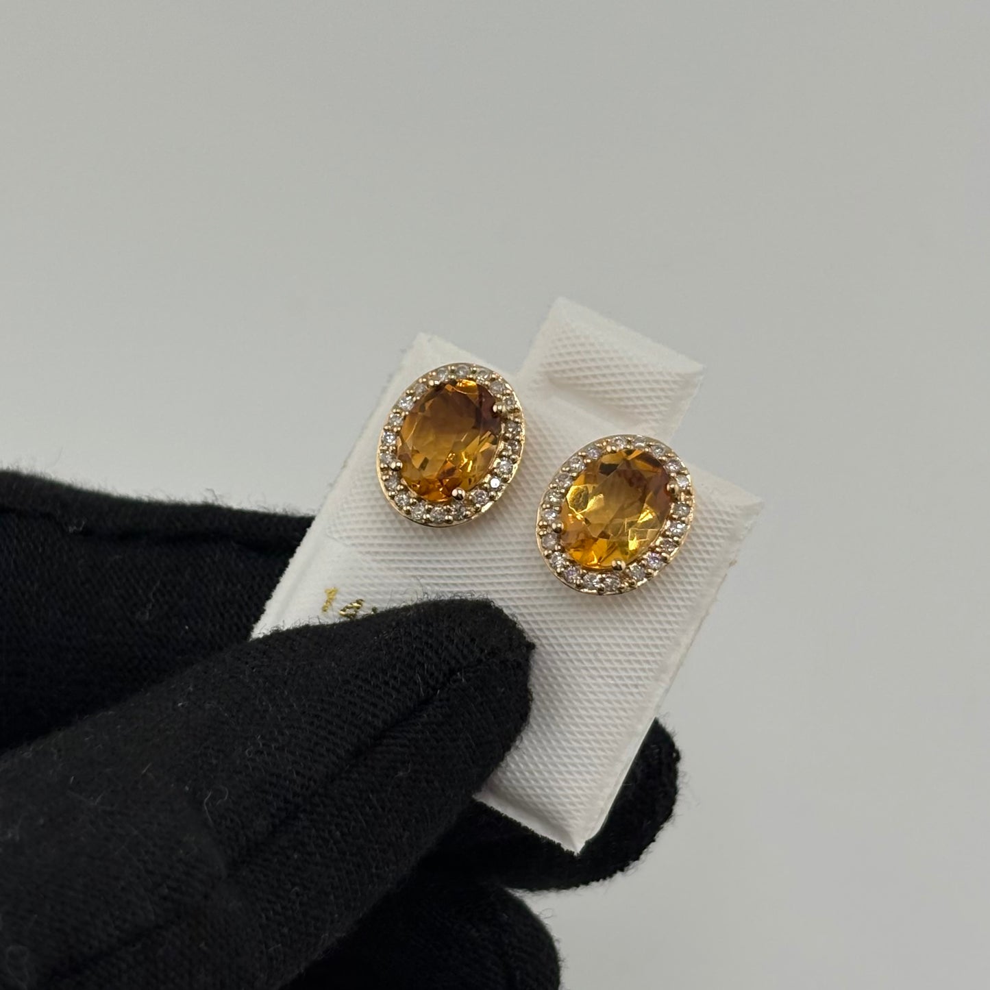 2.1CT Oval Citrine Studs with Diamonds