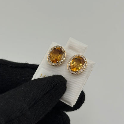 2.1CT Oval Citrine Studs with Diamonds