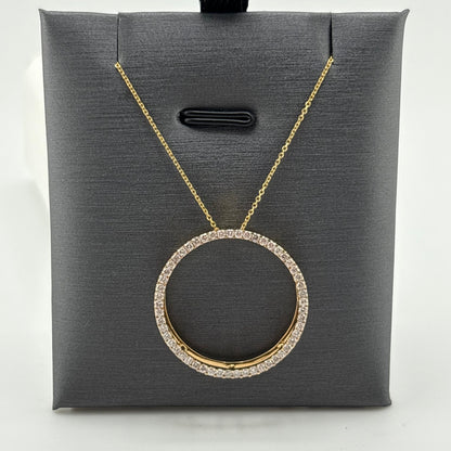 Diamond Circle Pendant Necklace 14k Yellow Gold 18”