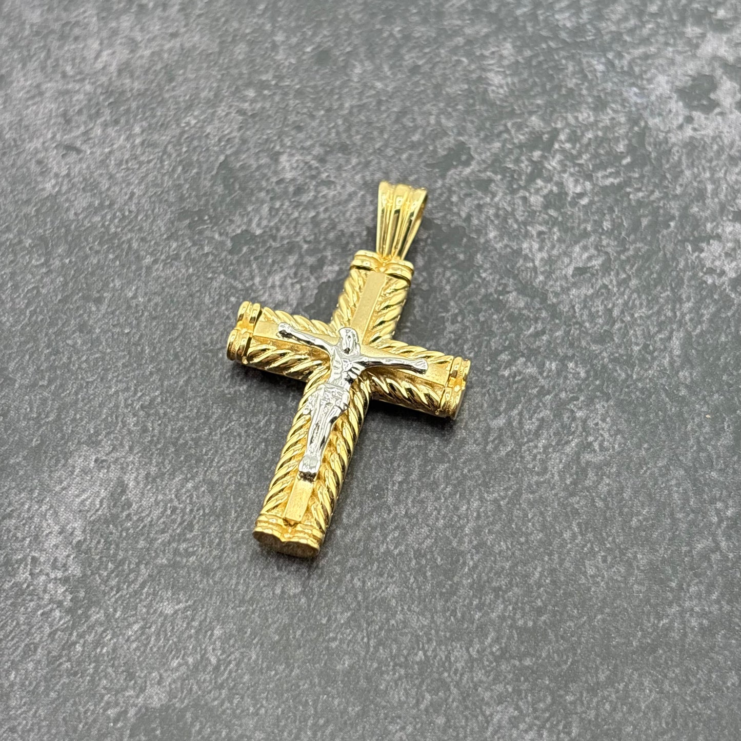 14K Yellow Gold Two-Tone Crucifix Cross Pendant