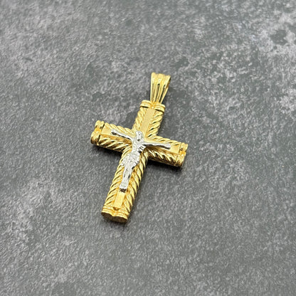 14K Yellow Gold Two-Tone Crucifix Cross Pendant