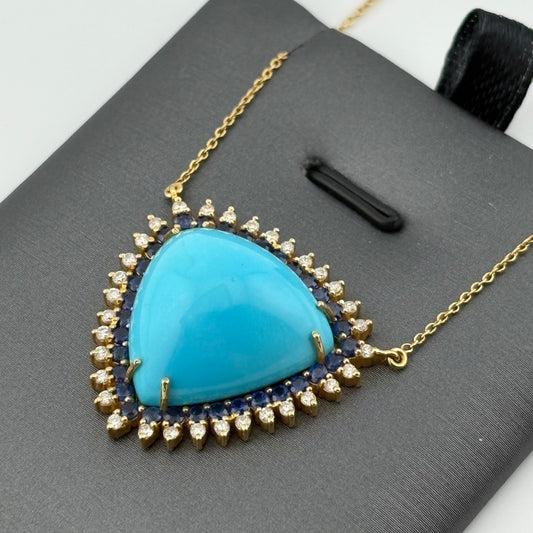 19.23CT Turquoise, Sapphire & Diamond Necklace