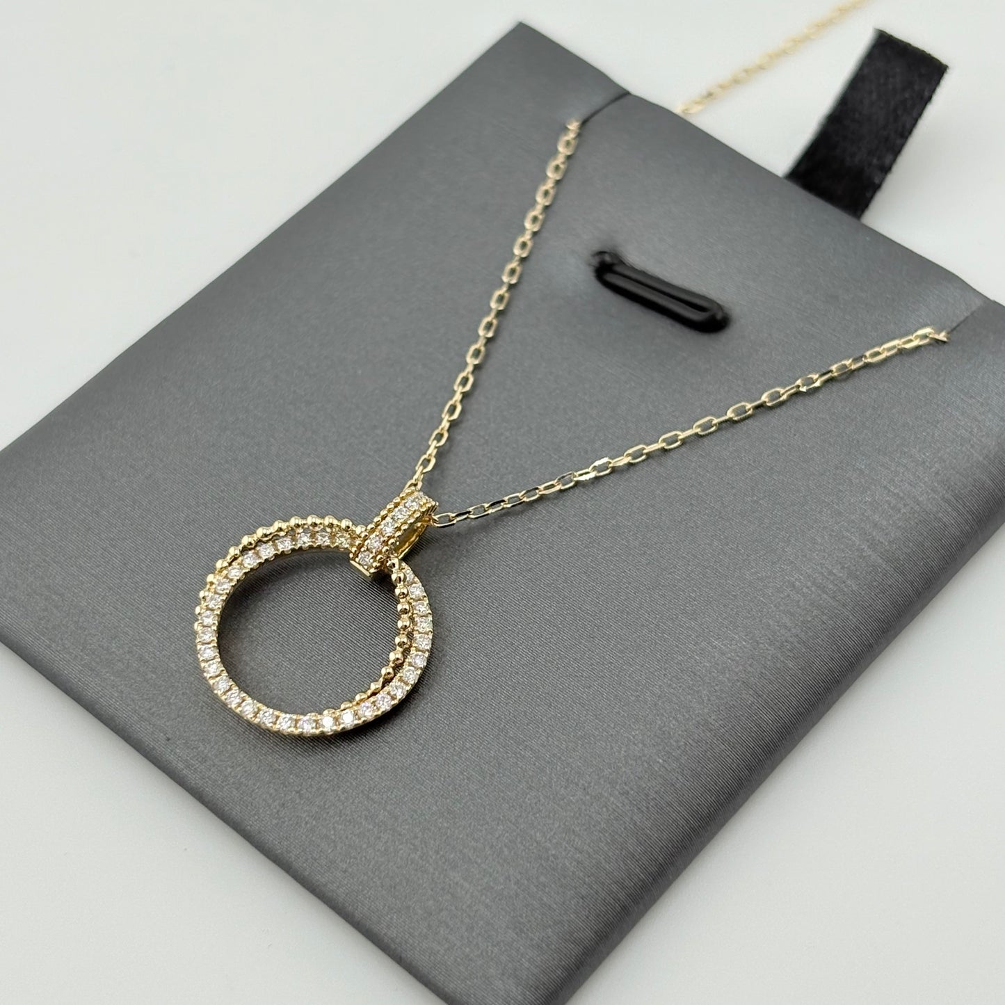 Diamond Circle Necklace, 14k Yellow Gold