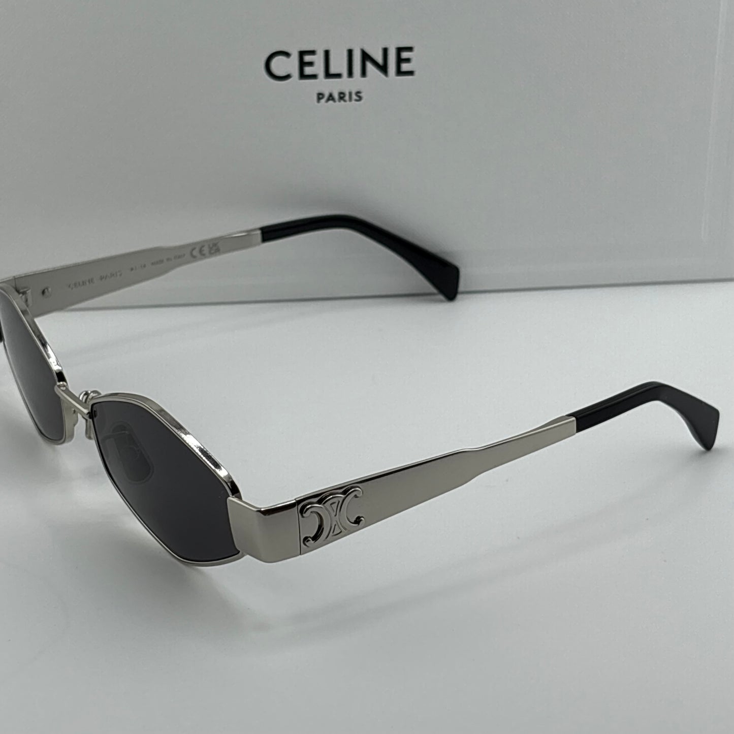 Celine Metal Triomphe Sunglasses, Silver Angular
